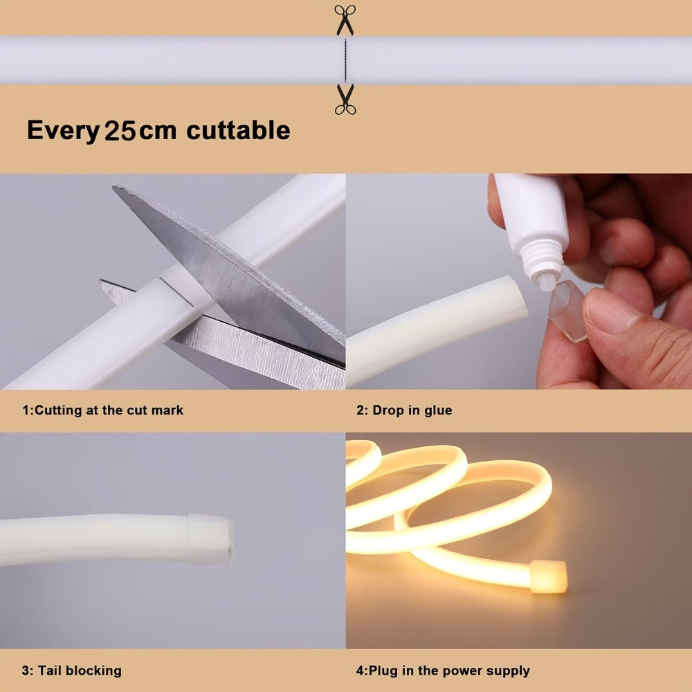 COB LED Strip Lights 10M 33ft 110V Connectable High Brightness Flexible Rope Light for Home, Desk and Accent Lighting
