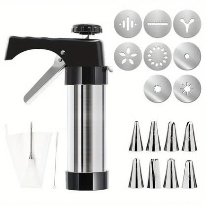 Cookie Press Biscuit Machine 8pcs, Heavy Duty Manual Spanish Cookie Maker with 8 Discs, No Electricity Required, Three-Stable System