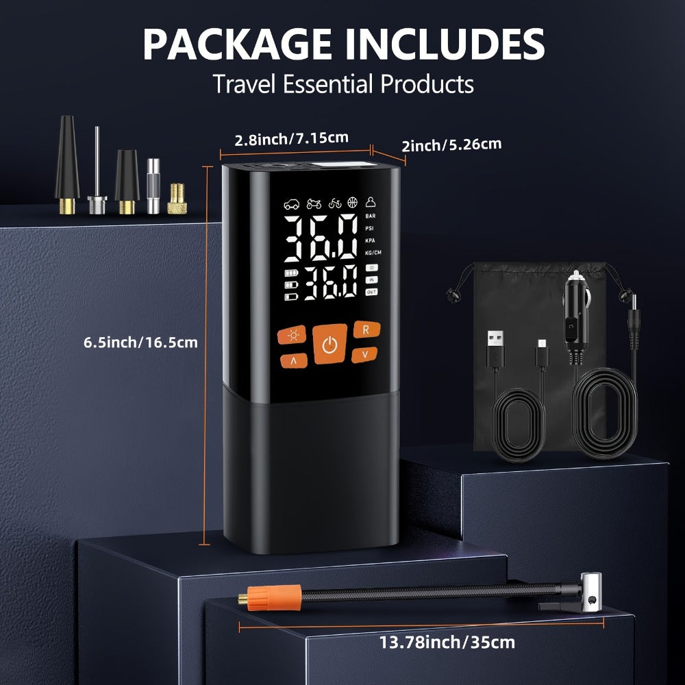 Portable Tire Inflator Air Compressor - 160 PSI 20000mAh Cordless Tire Pump 4X Faster with LED Light for Car