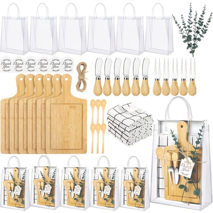 Pizza Board Gift Set with Knives Spoons Gift Bag and Kitchen Towel - Charcuterie Cheese Board Set for Bridal Shower Party Favor