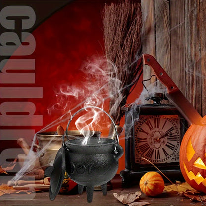 Cast Iron Cauldron with Lid & Handle, Witchcraft Incense Burner, Spell Ritual Pot, Halloween Decor
