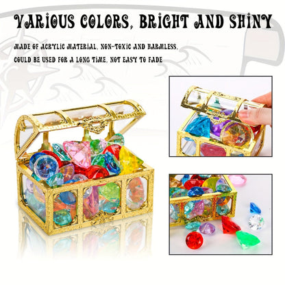 Pool Diving Gems 50 Piece Set with Pirate Treasure Chest, Underwater Acrylic Gemstone Dive Game for Kids