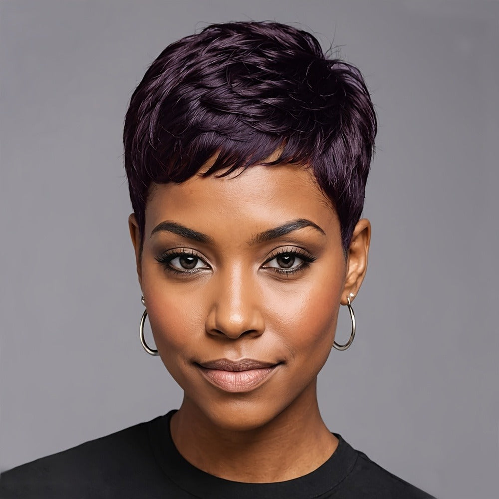 Short Pixie Cut Wig Body Wave Colored Synthetic 4 Inch 120% Density Rose Net Cap Heat Resistant Brown Red Burgundy Black for Women Halloween