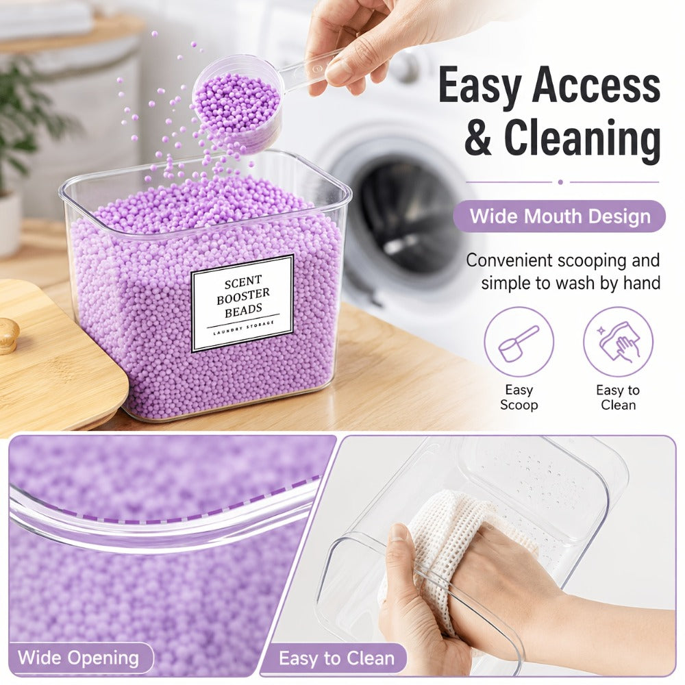 Laundry Pods Container & Dryer Sheet Holder Set with Bamboo Lids, Clear Laundry Room Organization Containers for Scent Booster, Powder