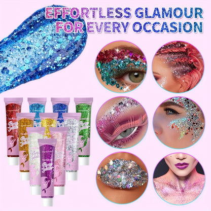Holographic Glitter Gel Set 10 Colors Cosmetic Grade Face Body Makeup – Festival Rave Cosplay Anime