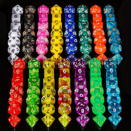 Polyhedral Dice Set 105 Pieces 15 Sets of 7 – D4 D6 D8 D10 D12 D20 in 15 Vibrant Colors with Large Drawstring Bag