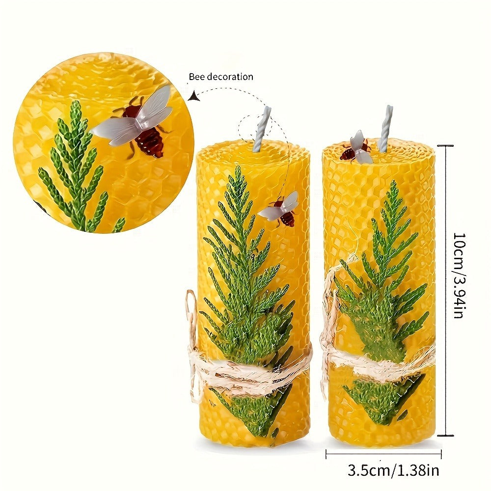 Honeycomb Beeswax Pillar Candles, 10cm by 3.5cm in Yellow, Purple, Red or Blue with Single or Eight-Piece Options