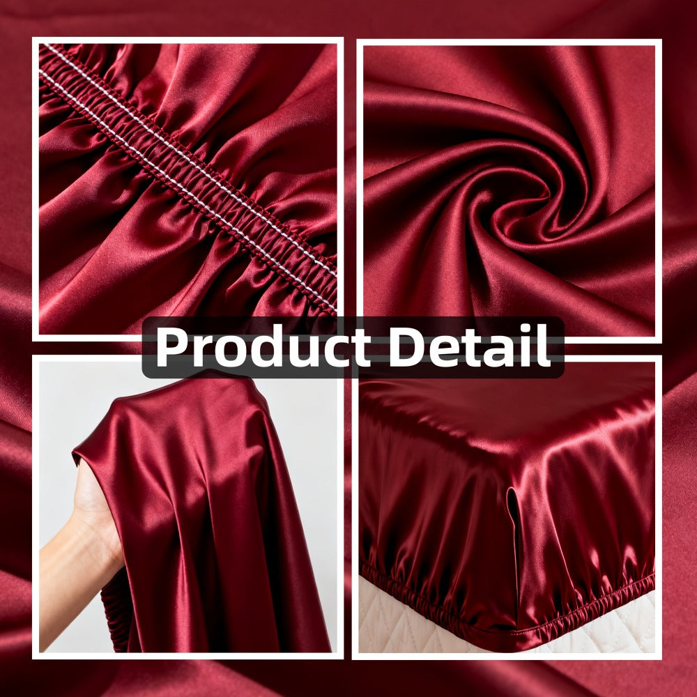 Satin Fitted Sheet Set with Pillowcases – Cooling Smooth Breathable Wrinkle-Resistant Bed Sheets, Machine Washable Ultra Soft for Hot