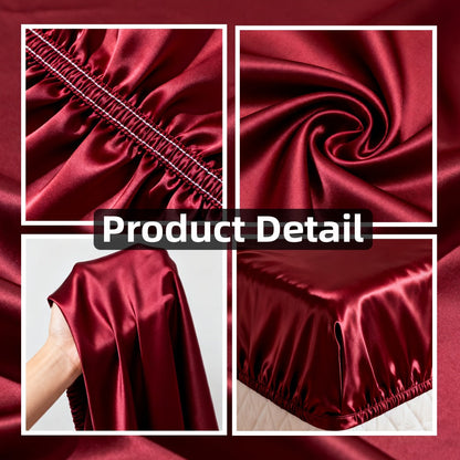 Satin Fitted Sheet Set with Pillowcases – Cooling Smooth Breathable Wrinkle-Resistant Bed Sheets, Machine Washable Ultra Soft for Hot