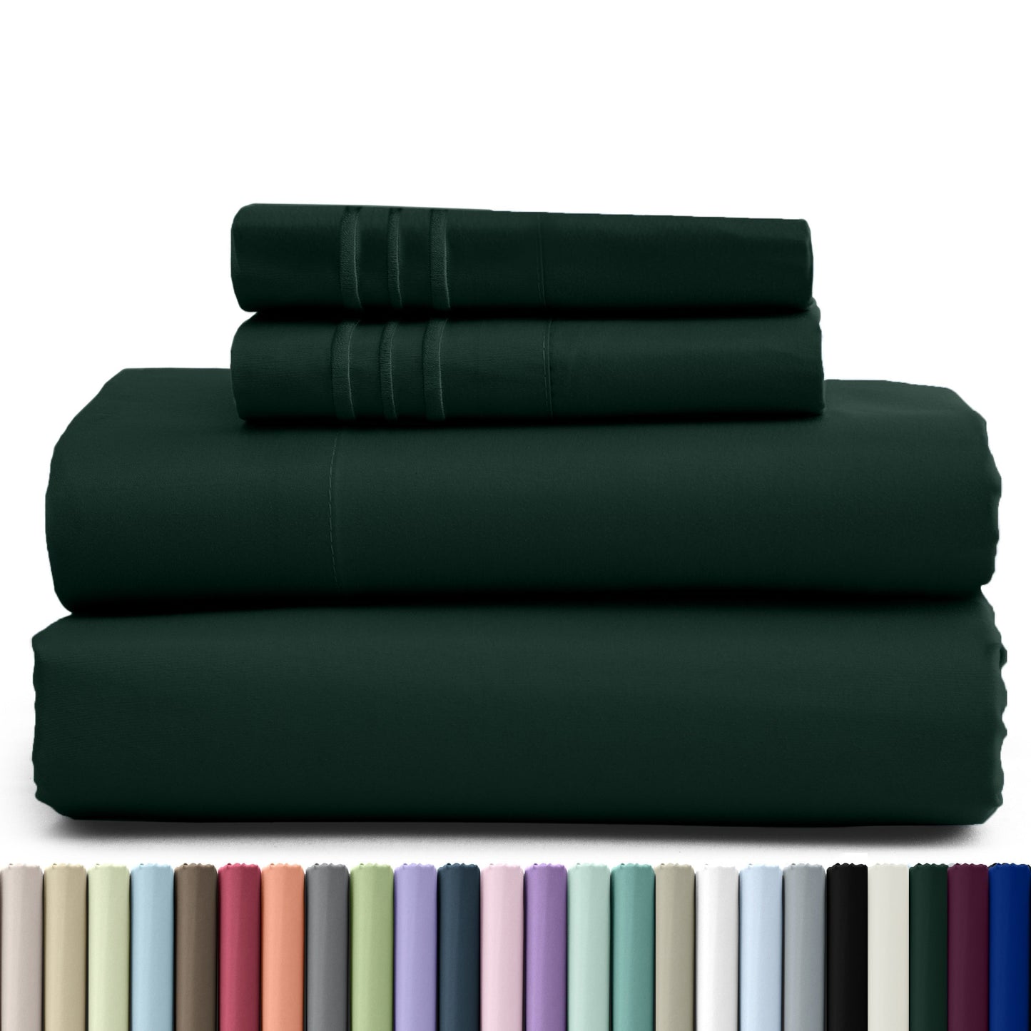 Bed Sheet Set Brushed Microfiber in 3- or 4-Piece Configuration with 16-Inch Pocket and Twenty-Four Colors