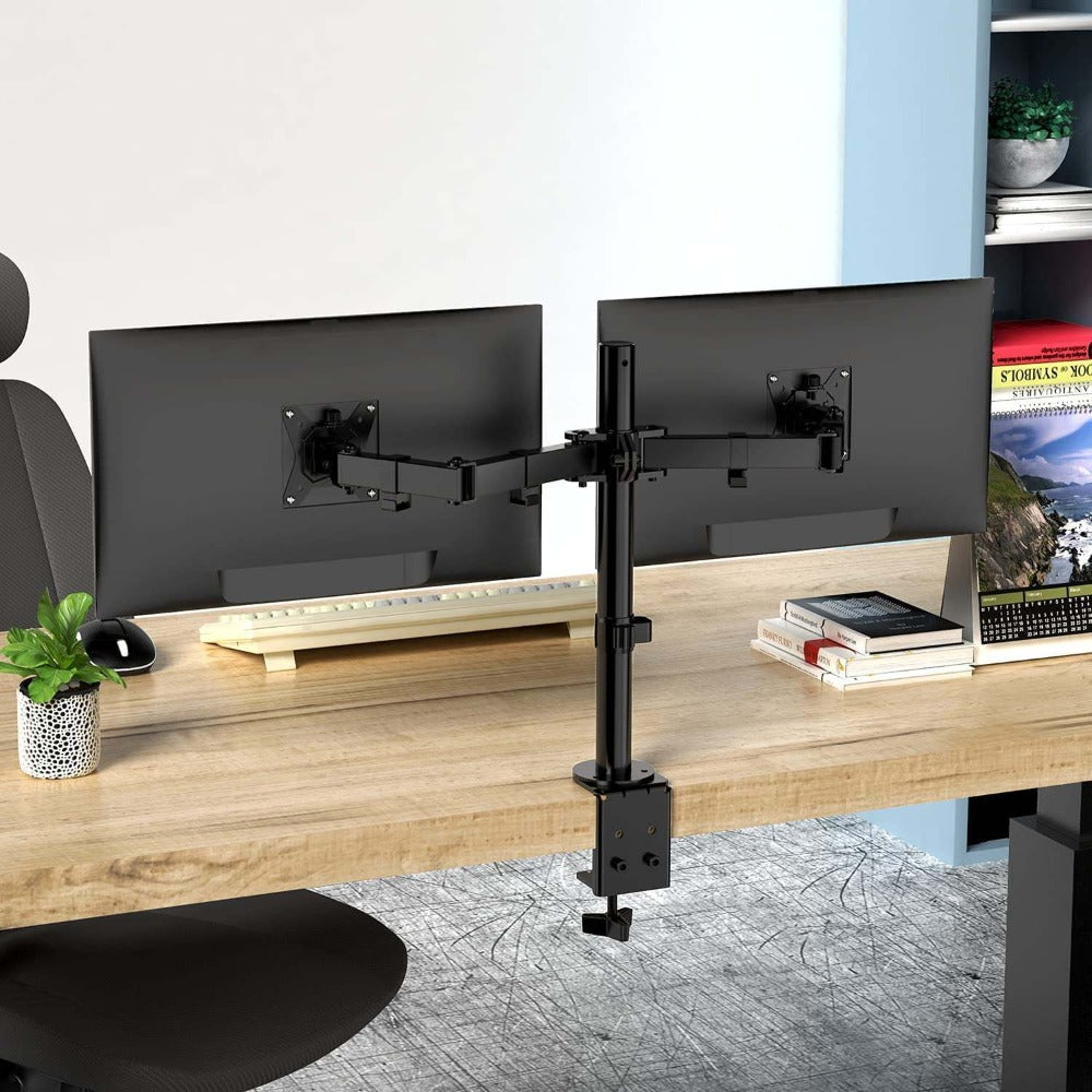 Adjustable Dual Monitor Arm for 13-32 Inch Screens, VESA 75x75/100x100mm, 45° Tilt 90° Swivel 360° Rotation