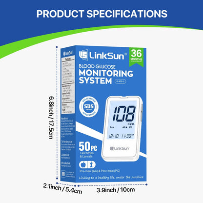 Blood Glucose Monitor Kit with 100 Test Strips & Lancets, Linksun Diabetes Testing Set, Large Display 448 Memory No Coding Glucometer