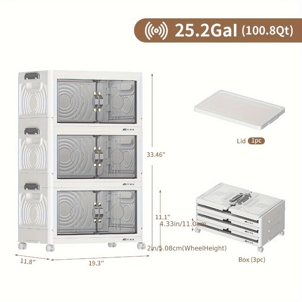 Collapsible Storage Bin with Lid, Foldable Storage Cabinet 2/3/4/5 Layer 48QT Plastic Organizer, Freestanding Storage Rack for Home