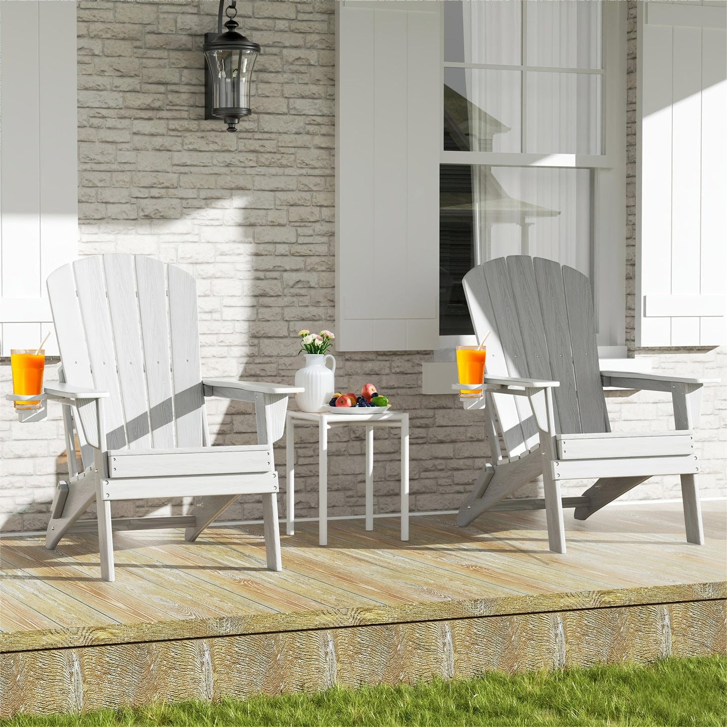 Folding Adirondack Chair with Cup Holder – HDPE All-Weather Outdoor Patio Chair
