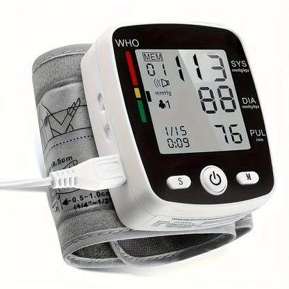 Blood Pressure Monitor for Wrist, Rechargeable LCD Device with Voice, 2 x 99 Memory and Portable Case