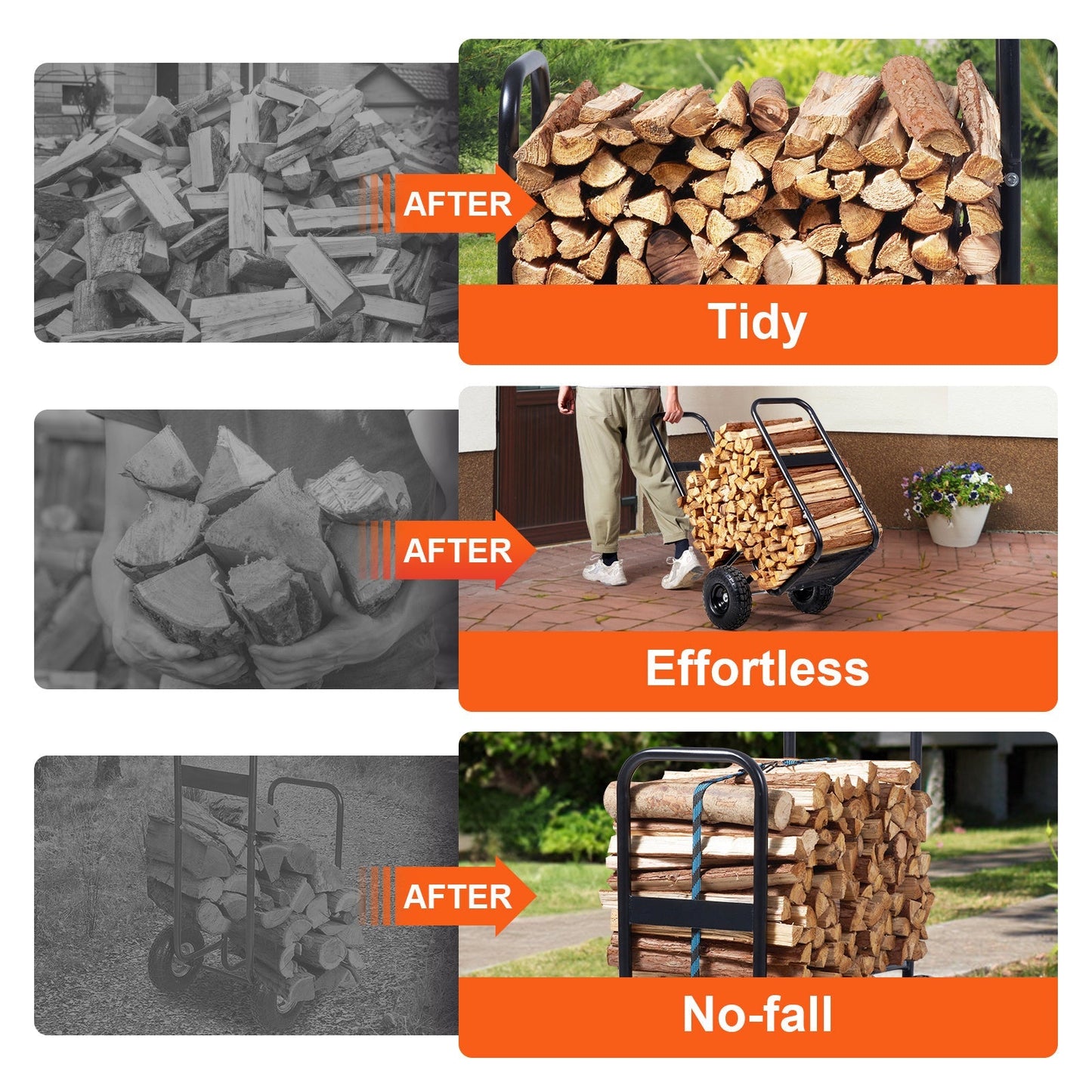 Firewood Log Cart, Carbon Steel Wood Carrier with Pneumatic Rubber Wheels for Garden, Patio and Yard Use