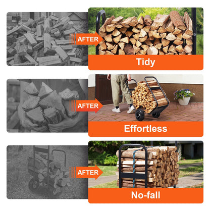 Firewood Log Cart, Carbon Steel Wood Carrier with Pneumatic Rubber Wheels for Garden, Patio and Yard Use