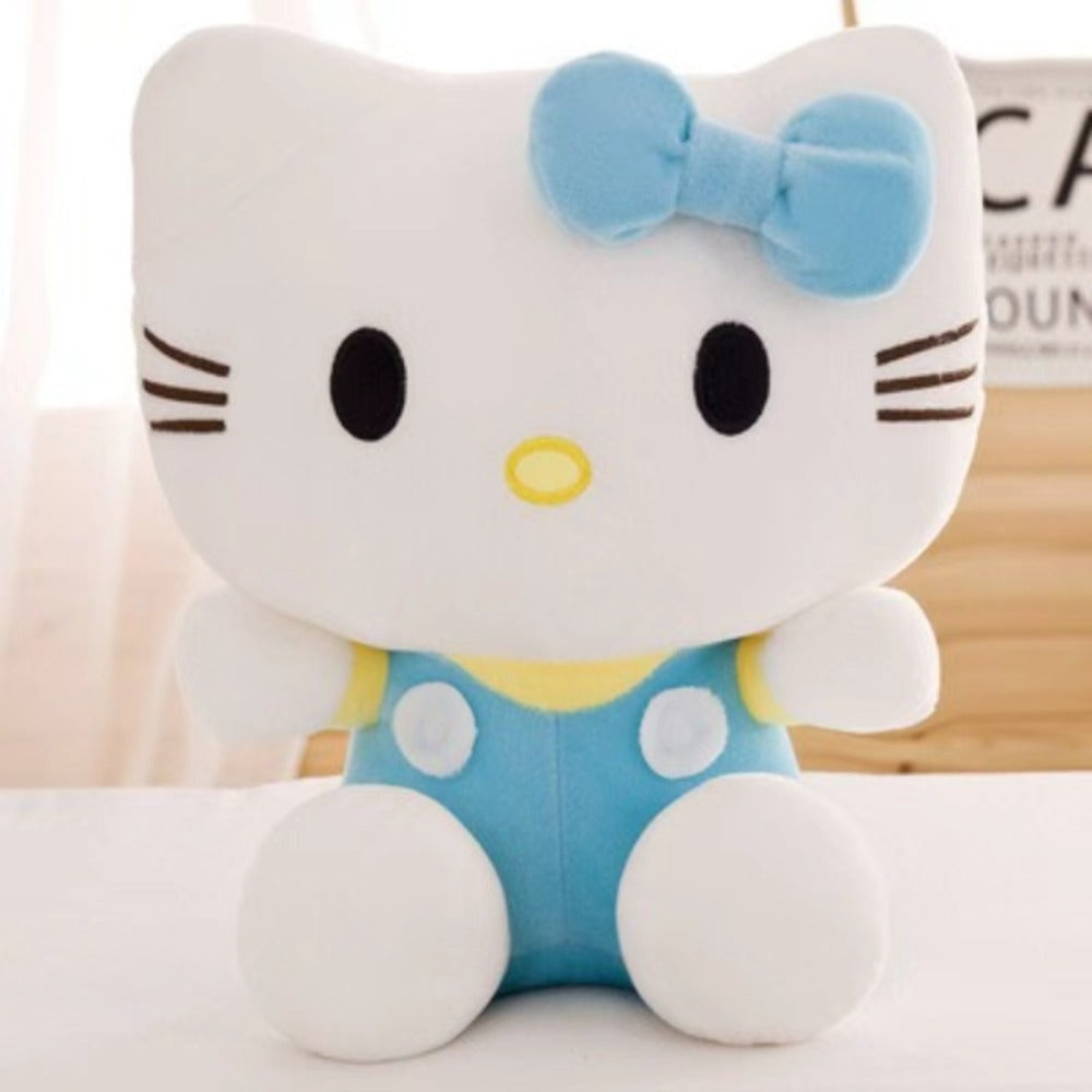 Plush Toy Three-Piece Hello Kitty Character Set with Red, Pink and Blue Bow Styling for Display