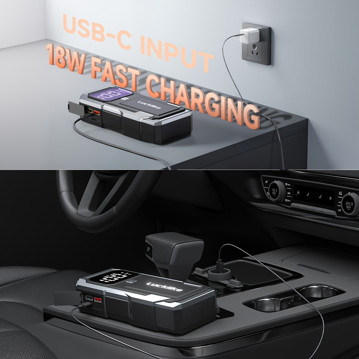 Battery Jump Starter 5000A 3000A Peak for Gas Diesel Engines QC3.0 18W Fast Charge USB-C Recharge for Garden, Patio and Yard Use