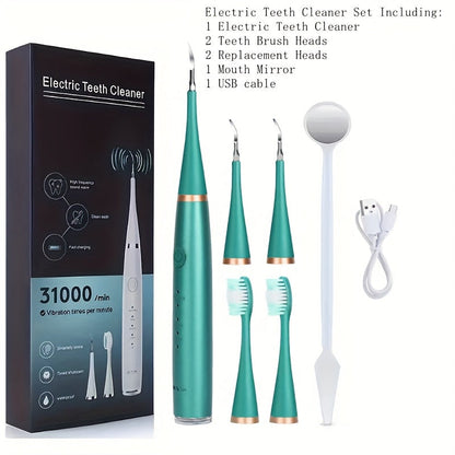 Electric Teeth Cleaner Kit USB Rechargeable, 5 Cleaning Modes Dental Scaler Plaque Tartar Remover Gum Health