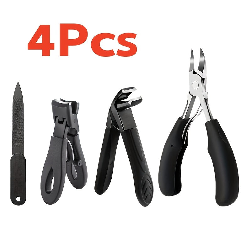 Nail Scissors Set 4pcs for Elderly & Seniors – Extended Handle Curved Blade Anti-Splash Manicure Pedicure Kit