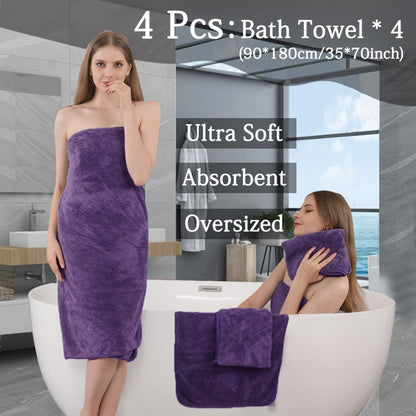 Bath Towels Set 4 Piece Diamond-Pattern Microfiber Towels in 10 Solid Color Options for Home and Guest Use