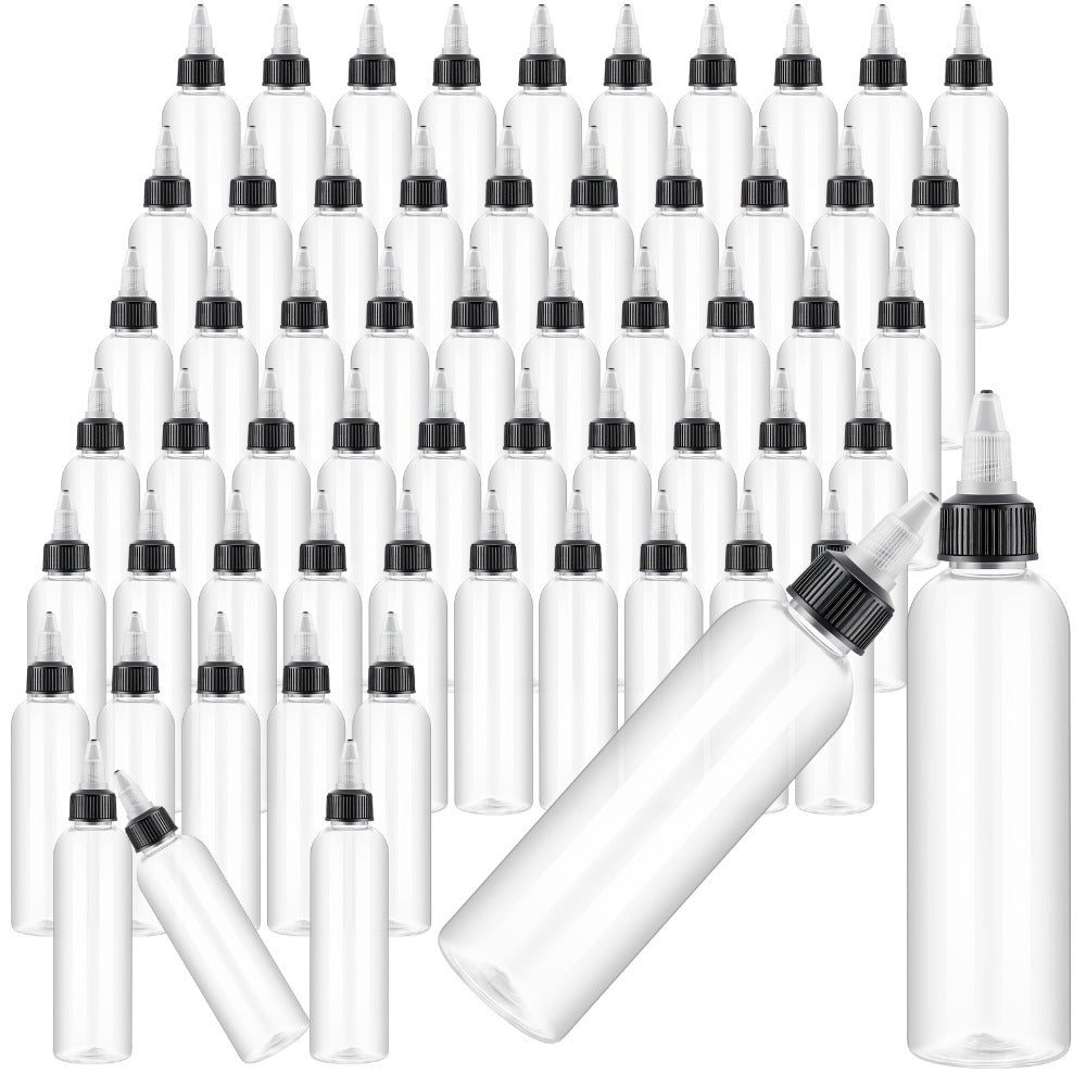 Squeeze Bottles 4oz 100 Pack with Twist Top Caps Empty Plastic Refillable Dispensing Bottles BPA Free for Hair Oil Essential Oil Condiment