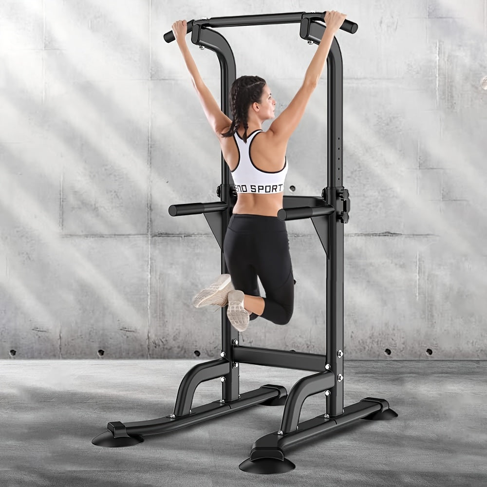 Power Tower Dip Station Pull Up Bar for Home Gym – 330lb Capacity, 10 Height Levels 65"-83", 6 Exercise Positions