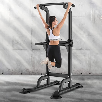 Power Tower Dip Station Pull Up Bar for Home Gym – 330lb Capacity, 10 Height Levels 65"-83", 6 Exercise Positions