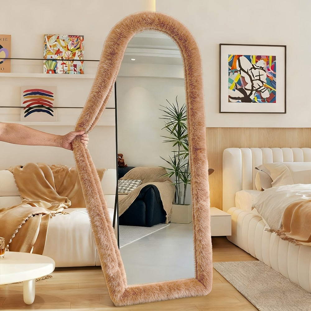 Full Length Floor Mirror Cover Fluffy Stretchable 64"x21" – Soft Non-Slip Irregular Shape Bedroom Dressing Room Mirror Sleeve 6 Colors