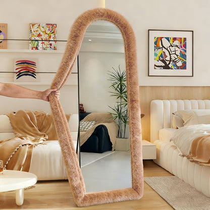 Full Length Floor Mirror Cover Fluffy Stretchable 64"x21" – Soft Non-Slip Irregular Shape Bedroom Dressing Room Mirror Sleeve 6 Colors