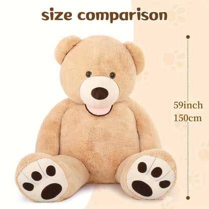 59-Inch Giant Apricot Teddy Bear with Life-Size Seated Design and Oversized Paw Pads for Gifting