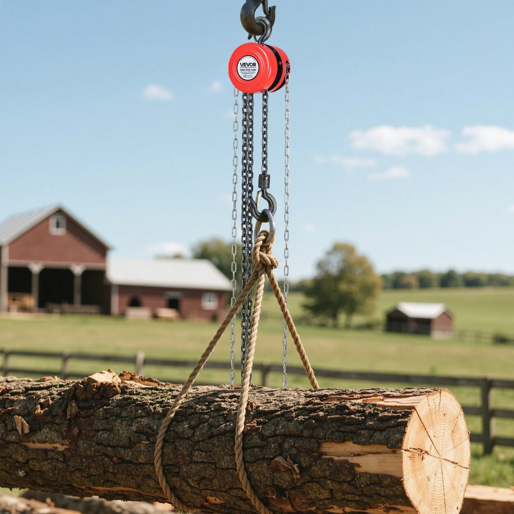Hand Chain Hoist / Manual Chain Block with G70 Chain, 8 ft / 10 ft / 20 ft Lift Height, 360° Rotating Hooks