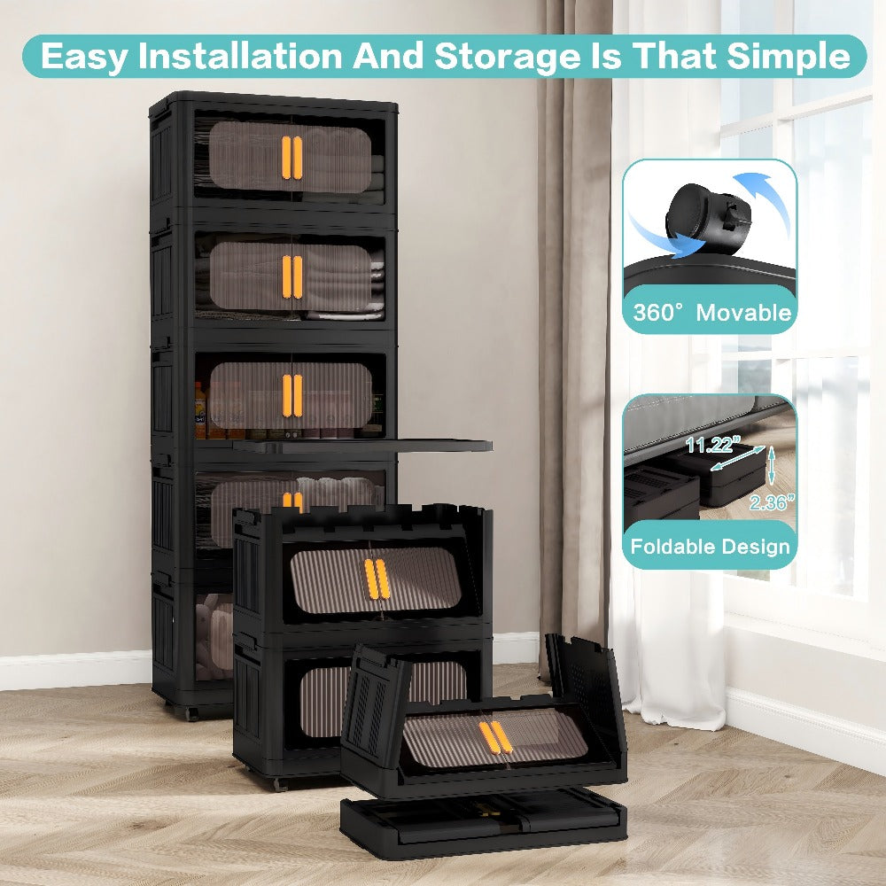 Storage Cart 4 or 5-Tier Enclosed Plastic Organizer with Double Doors, Folding Panels and Lockable Wheels