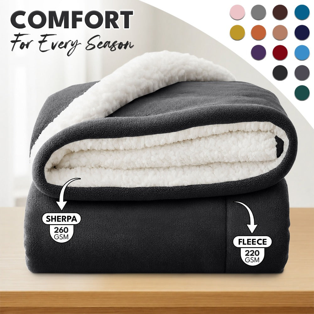 Sherpa Flannel Blanket, Double-Layer Ultra Throw for Bed, Sofa & Bedroom Decor, Better Sleep, 14 Colors