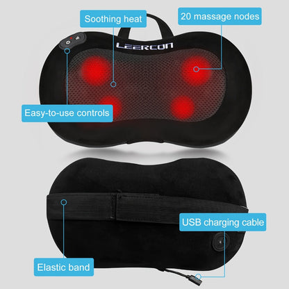 Neck & Back Massager Pillow with Heat, Wireless 3D Kneading Acupressure Electric Massage Pillow for Lumbar
