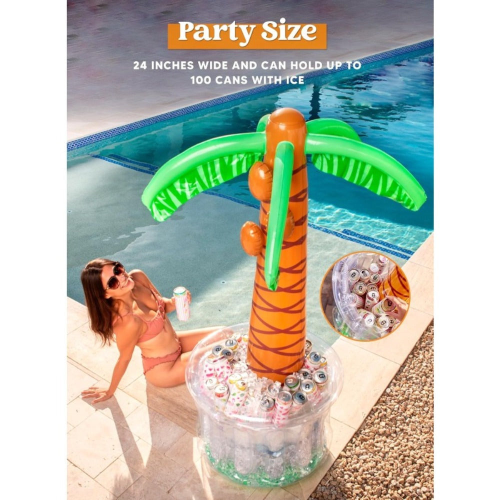 5FT Inflatable Palm Tree Drink Cooler, Tropical Beverage Ice Bucket for Luau Hawaiian Pool Party Decorations