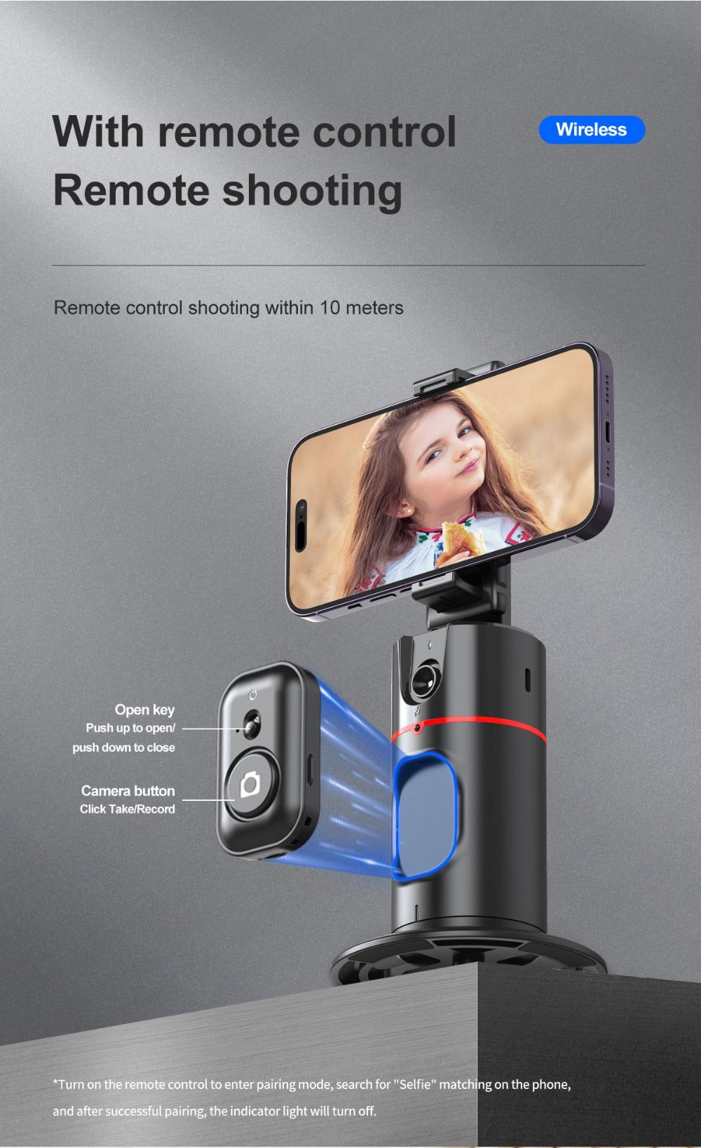 Gesture Control Auto Face Tracking Tripod with 360° Rotation & Wireless Remote No App Required