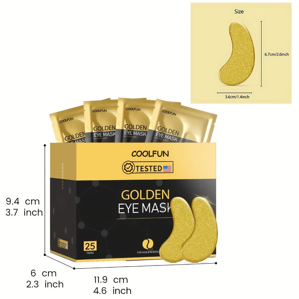 24K Gold Eye Patches 25 Pairs Collagen Under Eye Mask with Glycerin Eye Pads for Dark Circles Puffiness Eye for Home or Salon Spa Use