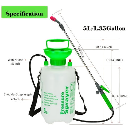 Garden Pressure Sprayer 1.32 Gallon Hand Pump Sprayer with Shoulder Strap Adjustable Nozzle for Plant Watering Lawn Care Pest Control