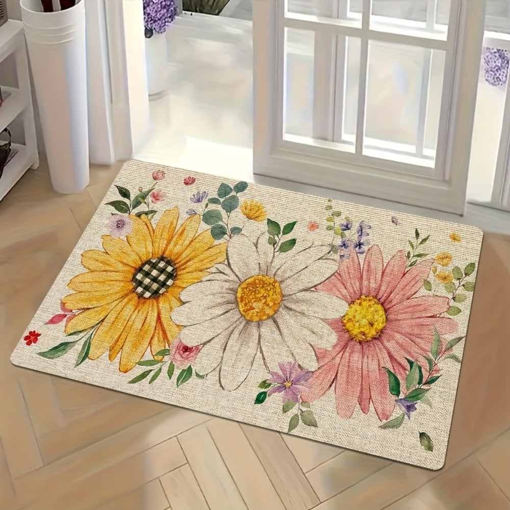 Sunflower Daisy Doormat Floral Welcome Mat Flannel Rug for Front Door Entryway Bathroom Kitchen, Spring Summer Seasonal Decor