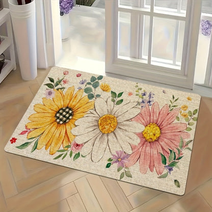 Sunflower Daisy Doormat Floral Welcome Mat Flannel Rug for Front Door Entryway Bathroom Kitchen, Spring Summer Seasonal Decor