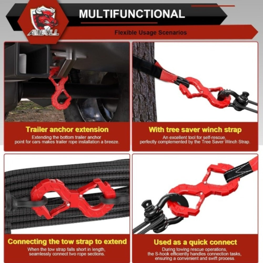 Off-Road Recovery Winch Hook D-Ring Shackle 3/8" 35, 000 LB G80 Heavy Duty Quick Release Tow Hook for RV Truck 4x4 Vehicle – Red & Black
