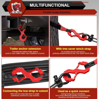 Off-Road Recovery Winch Hook D-Ring Shackle 3/8" 35, 000 LB G80 Heavy Duty Quick Release Tow Hook for RV Truck 4x4 Vehicle – Red & Black