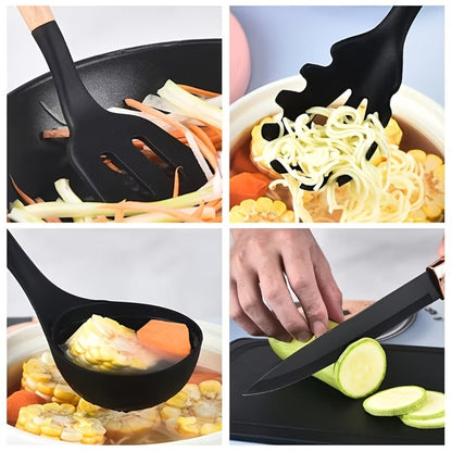 19-Piece Non-Stick Silicone Cookware Set with Bamboo Storage, Knives & Wooden Handle, Pots, Pans & Utensils for Induction & Oven