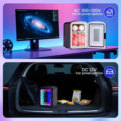 Skincare Mini Fridge 4 Liter - Beauty Refrigerator with Mirrored Door & LED Light, Portable Cosmetic Cooler for Skincare