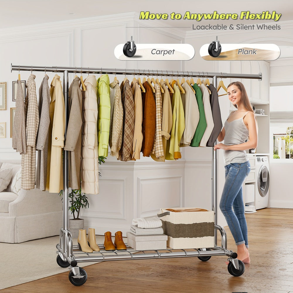 Heavy Duty Rolling Clothes Rack with Wheels – Adjustable Garment Rack 260LBS Capacity, Extendable 51"-75" Wide