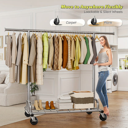 Heavy Duty Rolling Clothes Rack with Wheels – Adjustable Garment Rack 260LBS Capacity, Extendable 51"-75" Wide