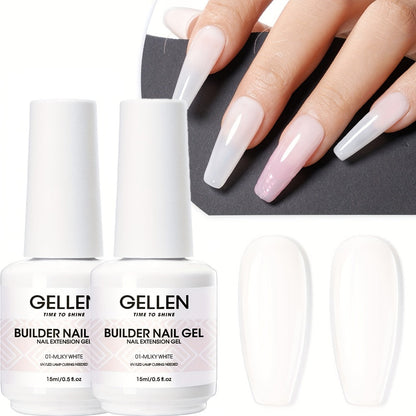 Hard Gel Nail Extension Builder Gel 7-in-1 Self-Leveling – 28+ Day Wear, LED UV Cured, 15ml, Clear Pink Nude Baby Pink Milky White