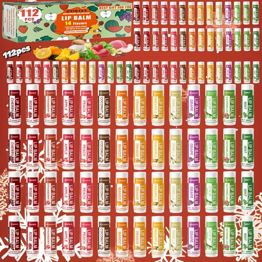 Lipstick Bulk Set 112pcs 14 Flavors - Lip Balm 0.15oz Mini Lipstick Assortment for Wedding for Makeup, Travel and Everyday Vanity Use